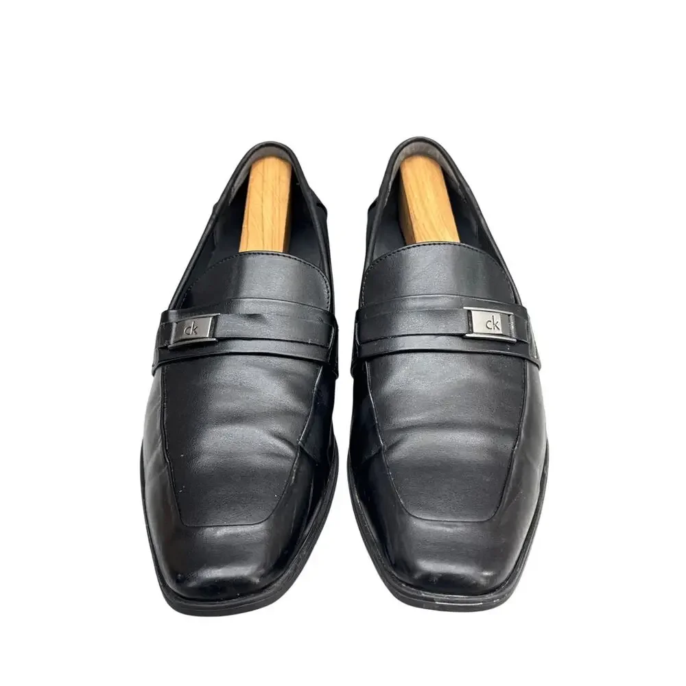 Calvin Klein Brighton Black Leather Buckle Strap Slip On Dress Loafer Men 8.5